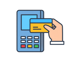 Contactless payment concept with a credit card and terminal at a point of sale.