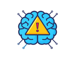 An icon of a human brain with a warning triangle, representing mental health and awareness.