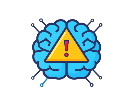 An icon of a human brain with a warning triangle, representing mental health and awareness.