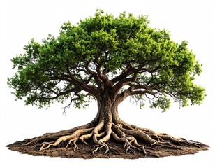 A massive tree with a thick trunk and exposed roots, symbolizing strength and longevity.