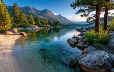 Fototapeta premium Beautiful lake in California, with mountains and trees in the background