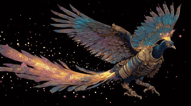 Fantasy Phoenix bird in the stunning dark background