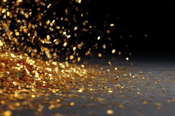 Golden glitter explosion on dark background