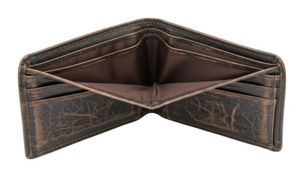 Stylish leather wallet display online store product showcase modern environment quality craftsmanship. Cut out png