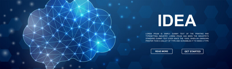 Human brain polygonal horizontal banner. Mind low poly symbol for head promotion banner. Organ design template illustration