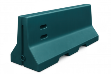 Green plastic jersey barrier separating traffic lanes, blocking potential collisions on transparent background