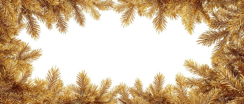 Gold pine bough border on white background