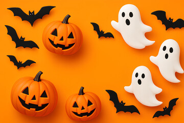 Spooky Halloween fun featuring playful pumpkins, adorable ghosts, and playful bats for festive designs and creative seasonal projects