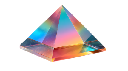 Geometric pyramid glass object on white background 