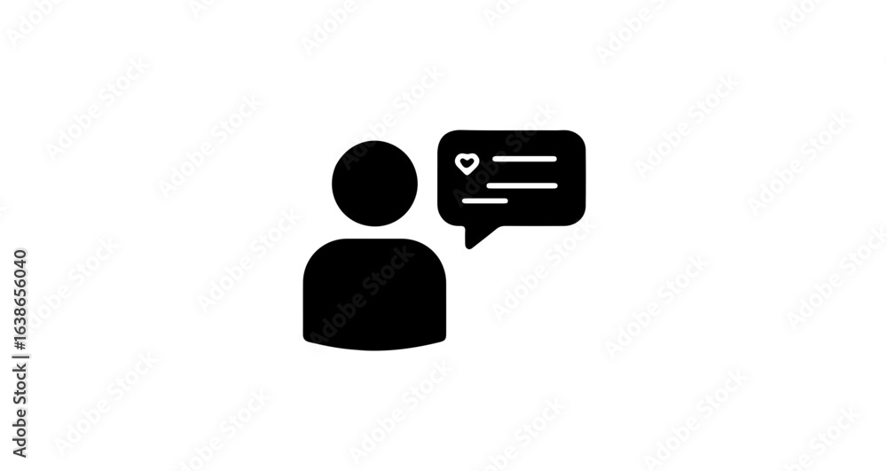 Aufkleber object person with speech bubble and heart icon for social media engagement and communication design