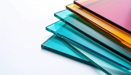Chromatic Cascade: A Diagonal Stack of Vibrant Translucent Glass Panes