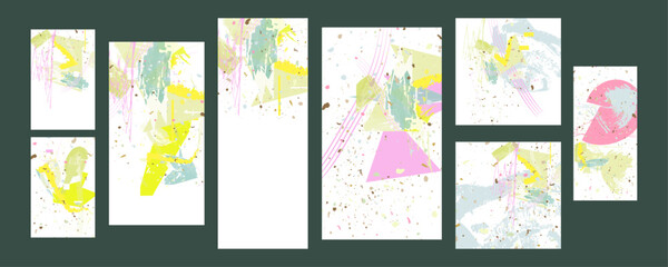 Simple comfortable paint brush soothing pastel muted pale calm tones card templates set. Collection of romantic invitations