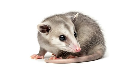 Obraz premium Cute Opossum Curled Up on White Background
