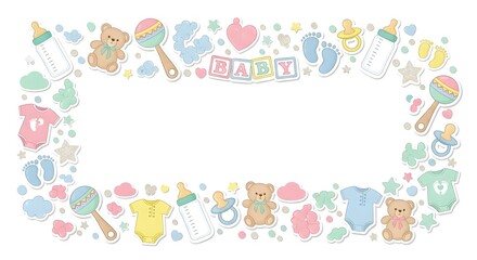 Fototapeta premium Cute Baby Items Frame Illustration