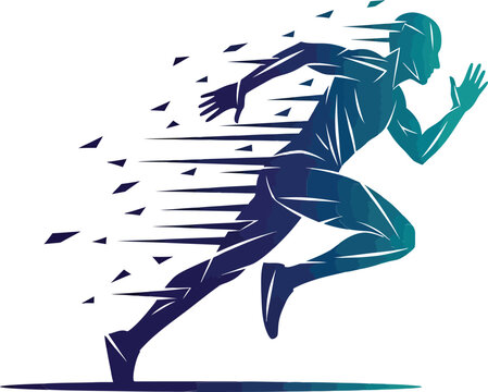 Vector art of dynamic runner silhouette with motion blur isolated on white background