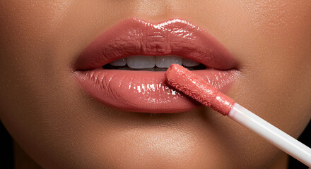 woman applying lip gloss