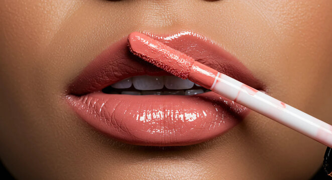 woman applying lip gloss