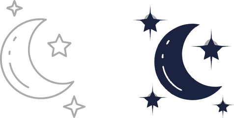 Obraz premium Vector art of crescent moon and stars icon isolated on white background