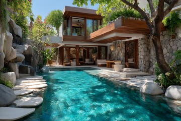 Fototapeta premium Modern stone villa exterior high resolution photo