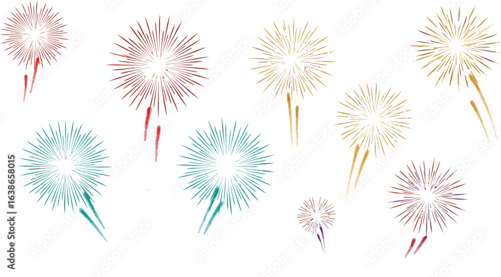 Poster vector art of collection of colorful fireworks exploding in the night sky
