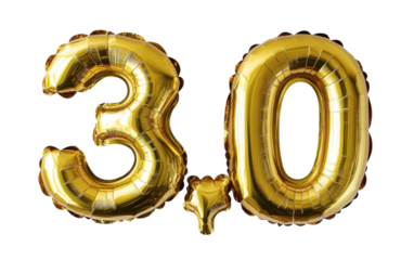 30 number thirty font golden ballon on white background,png