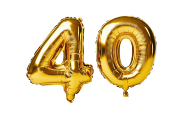 40 number forty font golden ballon on white background,png