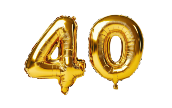 40 number forty font golden ballon on white background,png