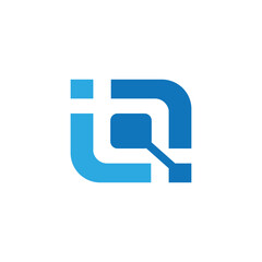 The image shows a flat logo design of an initial letter Q in blue color combo that looks modern and techy on a white background