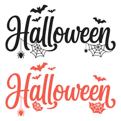 Happy Halloween Text with Bats, Spiders and Webs – Vector Typography Design