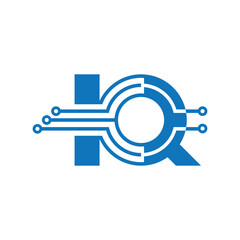 The image shows a flat logo design of an initial letter Q in blue color combo with circuit lines that looks modern and techy on a white background