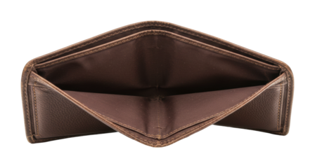 Empty leather wallet on display home setting product minimalist environment financial concept. Cut out png