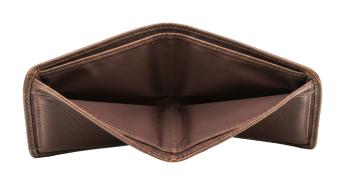 Empty leather wallet on display home setting product minimalist environment financial concept. Cut out png