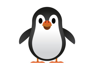 Black and white penguin icon with white belly, orange month