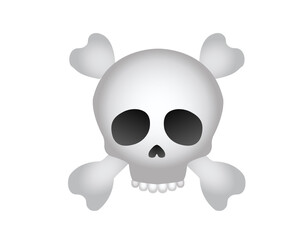 Isolated gradient whitish gray human skull with crossbones icon