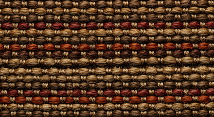 Close-up of Woven Natural Rope with Multicolored Strands in Brown, Red, and Orange, Showing Texture and Detail