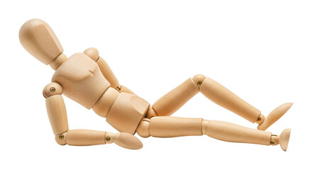 Artistic posing of wooden mannequin studio setting showcase minimalist environment side creative expression. Cut out png