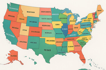 US map, USA map, United States map, USA map with state names, US states labeled, USA political map, American states map, USA state boundaries, US geography map, USA labeled map, US map illustration, 