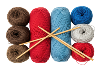Creative knitting techniques exploring yarn colors and patterns at home crafting indoor artistic expression. Cut out png