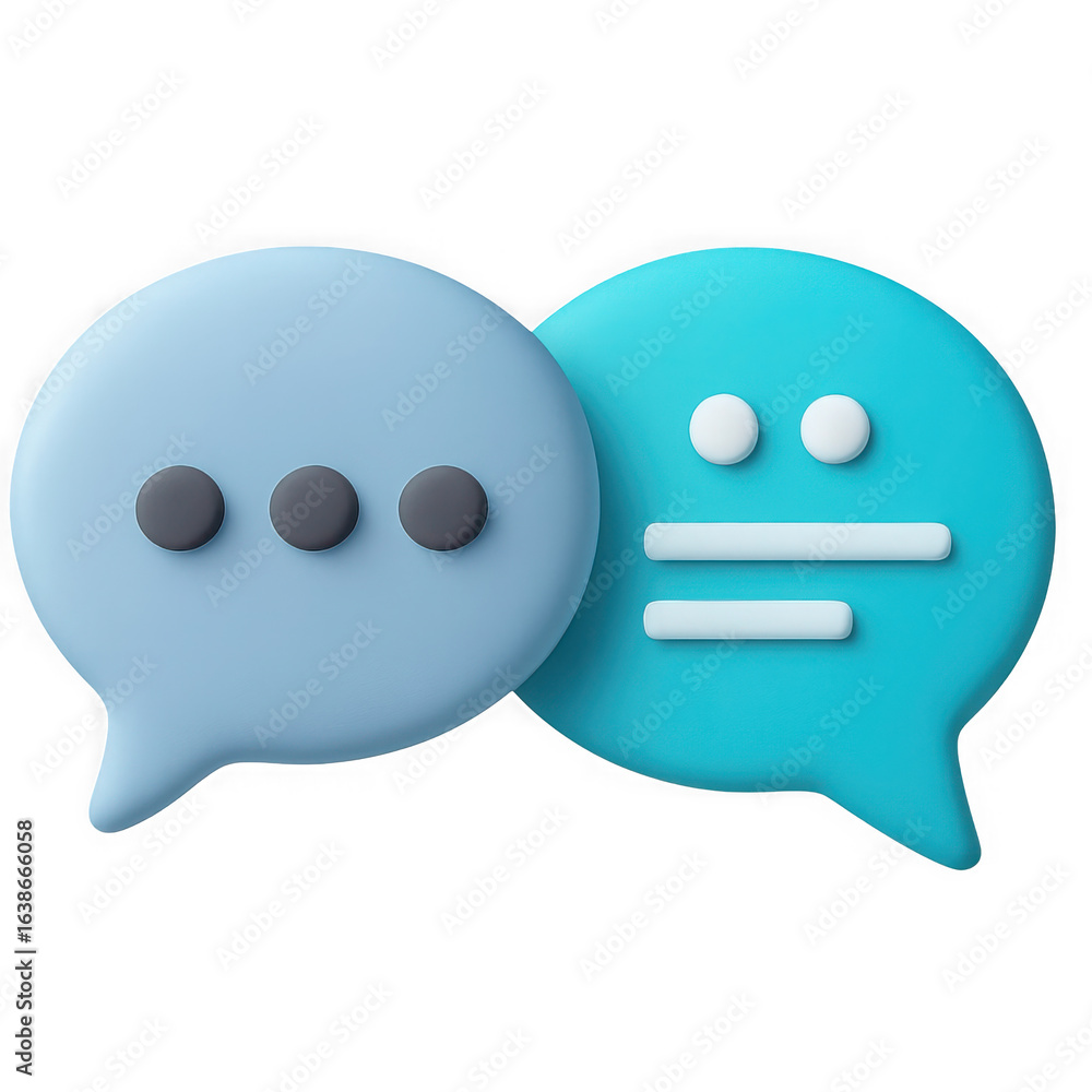 Poster two cartoon speech bubbles one with dots and one with a simple smiley face 3d rendering isolated on 