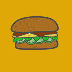 Seamless Pattern of Cheese Burger or Hamburger. doodle burger pattern background. seamless pattern of burger in doodle style. doodle line of fast food burger or hamburger.