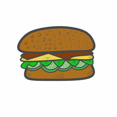 Seamless Pattern of Cheese Burger or Hamburger. doodle burger pattern background. seamless pattern of burger in doodle style. doodle line of fast food burger or hamburger.