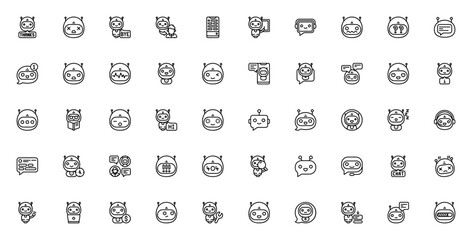 Chatbot icon set. AI vector icons pack. Includes bot, robot, mobile, message, chat, conversation and more. Minimalist editable stroke.