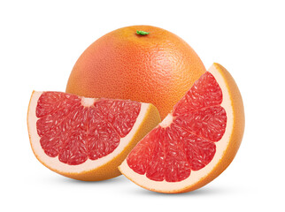 Grapefruit with cut in slice isolated on white background. Clipping path, full depth of field.