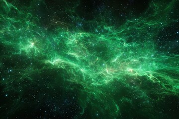 High-quality photo of sky galaxy outer space nebula, thousand stars and green galaxy combination with various fractal ideas.