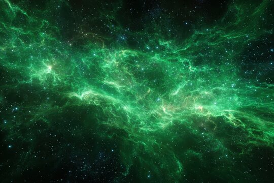 High-quality photo of sky galaxy outer space nebula, thousand stars and green galaxy combination with various fractal ideas. - Powered by Adobe