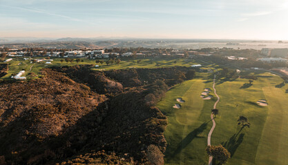 Aerial view of Sunrise in Torre Pines San Diego, California Pacific Coast. 