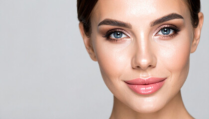 Obraz premium Radiant Beauty Portrait of a Woman with Flawless Skin and Elegant Makeup for Skincare Advertisement