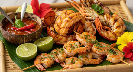 Mouthwatering Nauruan Grilled Seafood Platter with Spicy Island Sauce