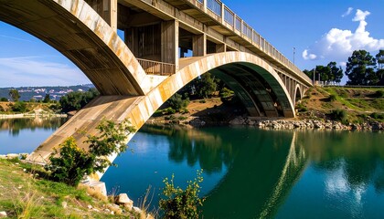 Obraz premium Concrete arch bridge over a placid river