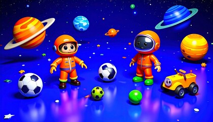 Naklejka premium animated illustrations of children with space objects 6